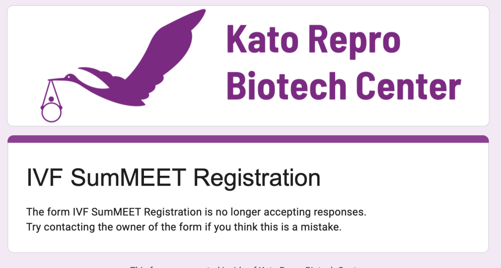 screenshot of the summit registration at Kato Repro Biotech Center